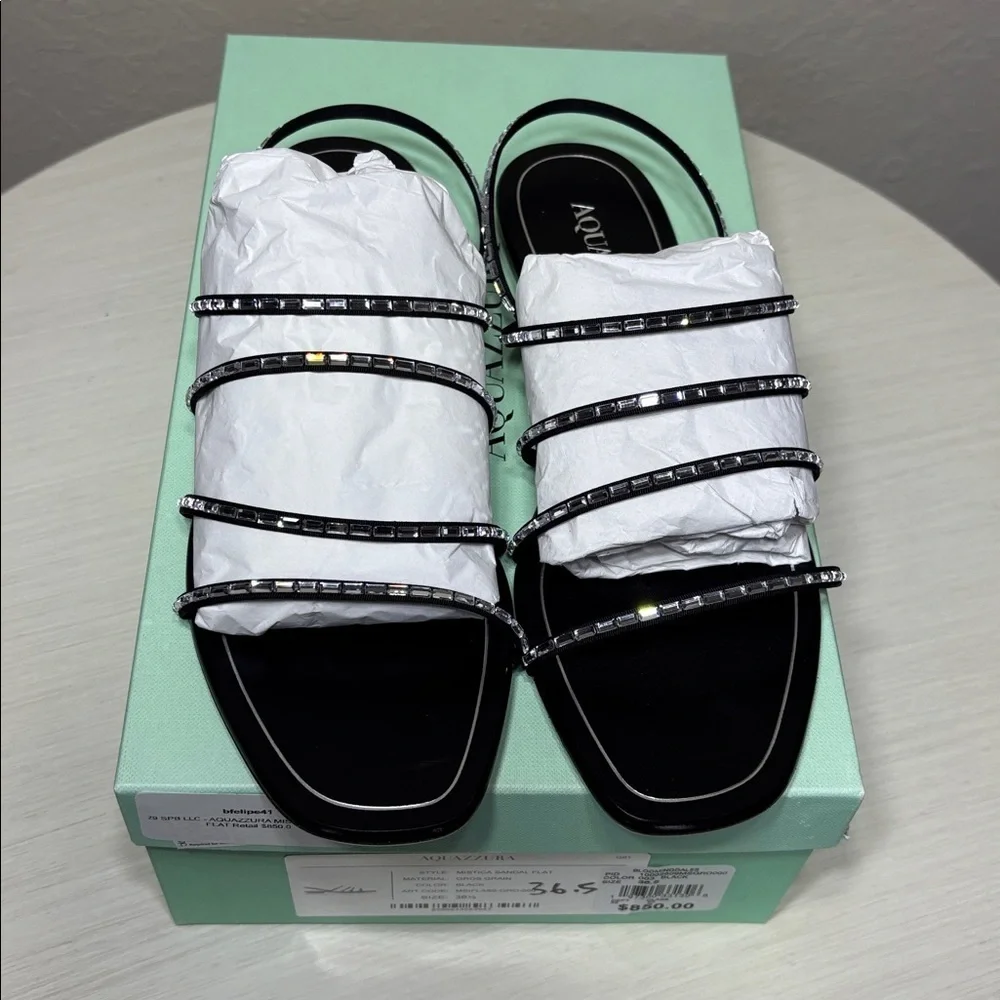 Aquazzura Mistica Crystal Embellished  flat sandals.Tequila Style NIB 36.5 - Picture 5 of 9